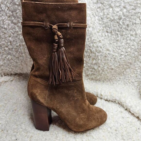 Vince Camuto Fermel Tan Suede Leather Tasseled Heeled Boots sz 8 - Picture 1 of 6